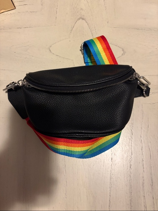 Other - Black Leather-Look Men’s Waist Bag with Rainbow Strap